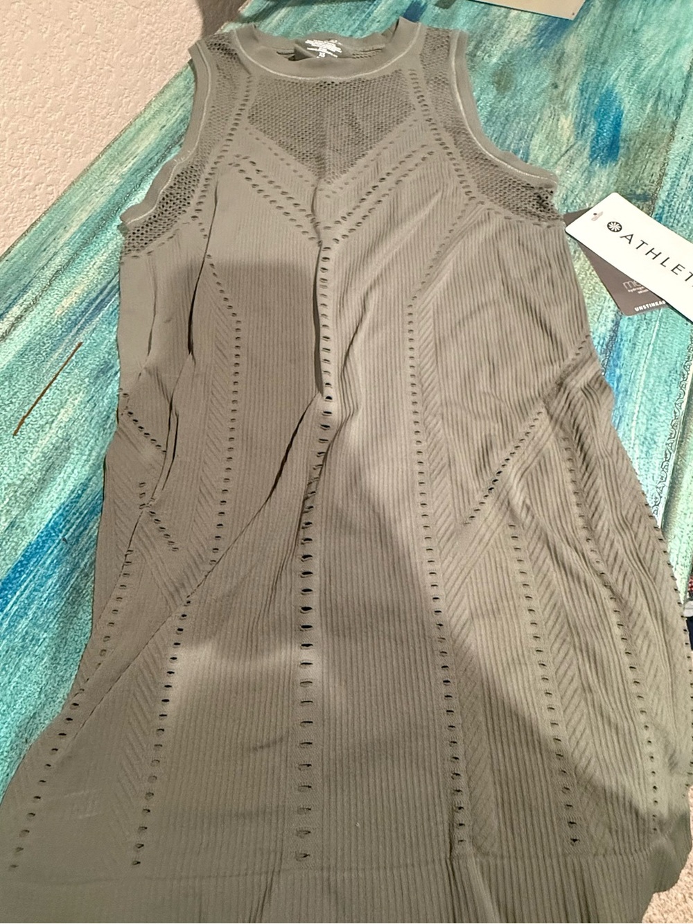 Athleta Olive Green Ribbed Laser-Cut Tank Top